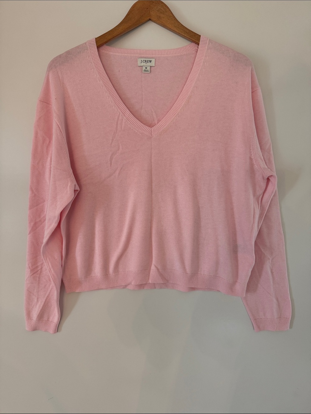 J Crew Sweater Womens Medium Lightweight V Neck Long Sleeve Knit Pink